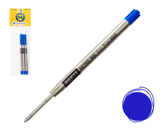 RETRO 51 - Blue Easy Flow 9000 Ballpoint Refill 3pk - REF77-B